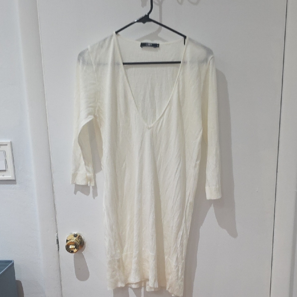 Cream V-Neck Sweater Dress